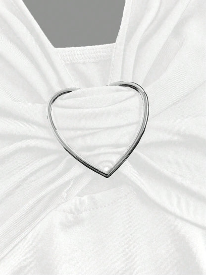 Sweetra Women Lace Decorated Heart Shaped And Floral Splicing Tank Top Y2K Outfit