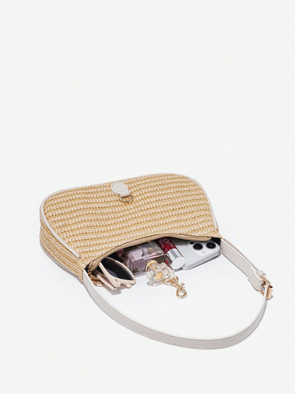 1pc Novachic Women Floral Fabric Casual Shoulder Bag, Zipper Closure, Vintage Style, Underarm Bag, Suitable For Various Occasions