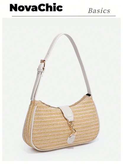 1pc Novachic Women Floral Fabric Casual Shoulder Bag, Zipper Closure, Vintage Style, Underarm Bag, Suitable For Various Occasions