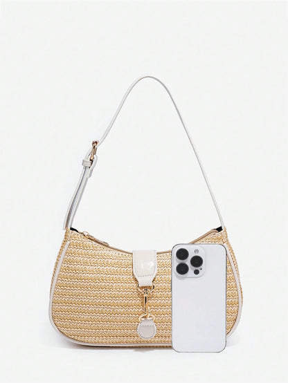 1pc Novachic Women Floral Fabric Casual Shoulder Bag, Zipper Closure, Vintage Style, Underarm Bag, Suitable For Various Occasions