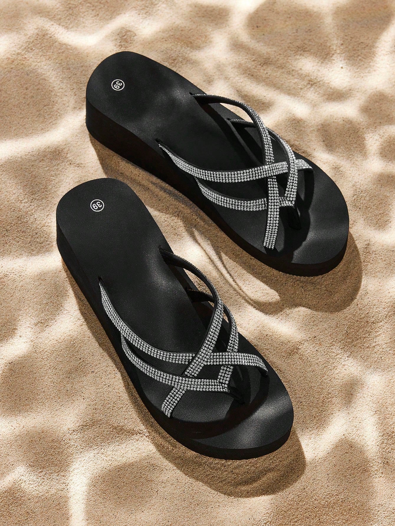 Fashionable Black Rhinestone Decorated Slippers For Women Vacation Shoes Summer Back To School Shoes College Student Shoes Spring Shoes Spring Break Easter For Casual Beach Style