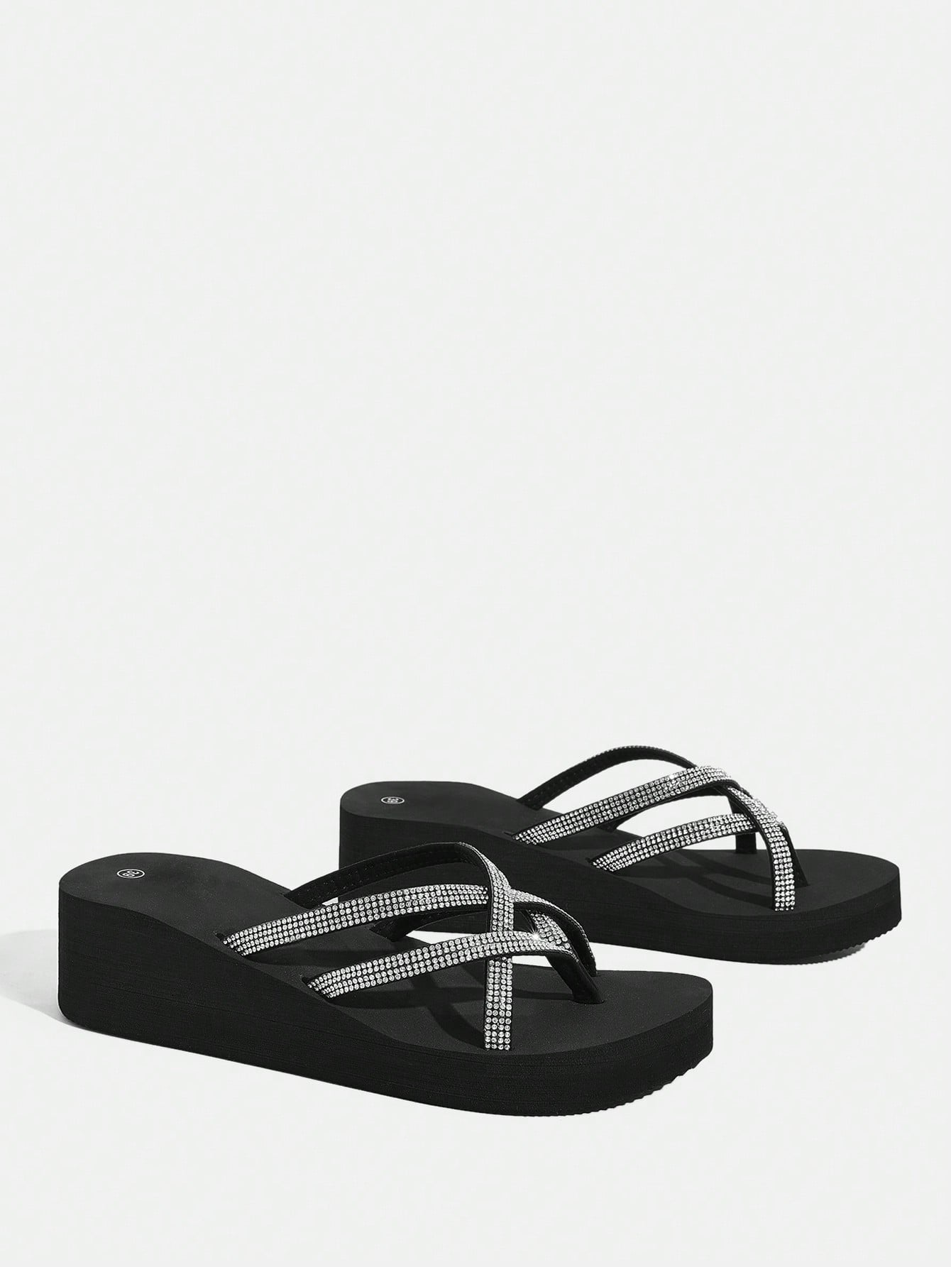 Fashionable Black Rhinestone Decorated Slippers For Women Vacation Shoes Summer Back To School Shoes College Student Shoes Spring Shoes Spring Break Easter For Casual Beach Style