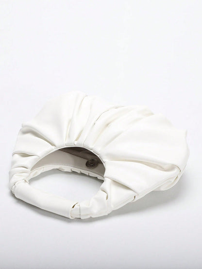 2024 Spring New Arrival Women Handbag, One Piece Of Solid Color Pearl Glossy PU Cloud Bag, Fashionable And Concise Stitching Design With Elegant Elegant For Lady, Foldable And Wrinkled Bag Style.