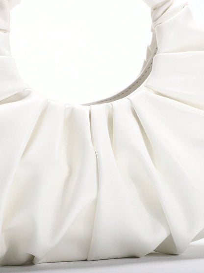 2024 Spring New Arrival Women Handbag, One Piece Of Solid Color Pearl Glossy PU Cloud Bag, Fashionable And Concise Stitching Design With Elegant Elegant For Lady, Foldable And Wrinkled Bag Style.