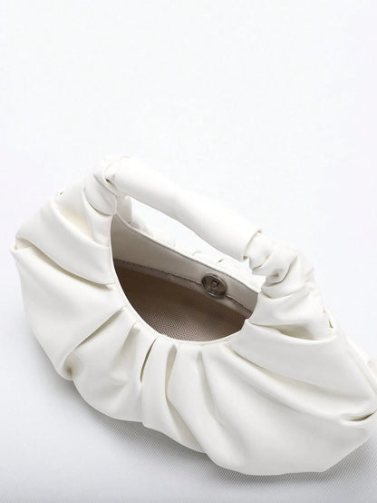 2024 Spring New Arrival Women Handbag, One Piece Of Solid Color Pearl Glossy PU Cloud Bag, Fashionable And Concise Stitching Design With Elegant Elegant For Lady, Foldable And Wrinkled Bag Style.