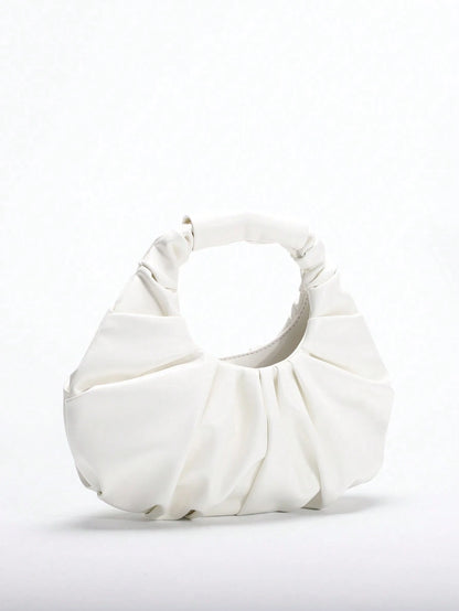 2024 Spring New Arrival Women Handbag, One Piece Of Solid Color Pearl Glossy PU Cloud Bag, Fashionable And Concise Stitching Design With Elegant Elegant For Lady, Foldable And Wrinkled Bag Style.