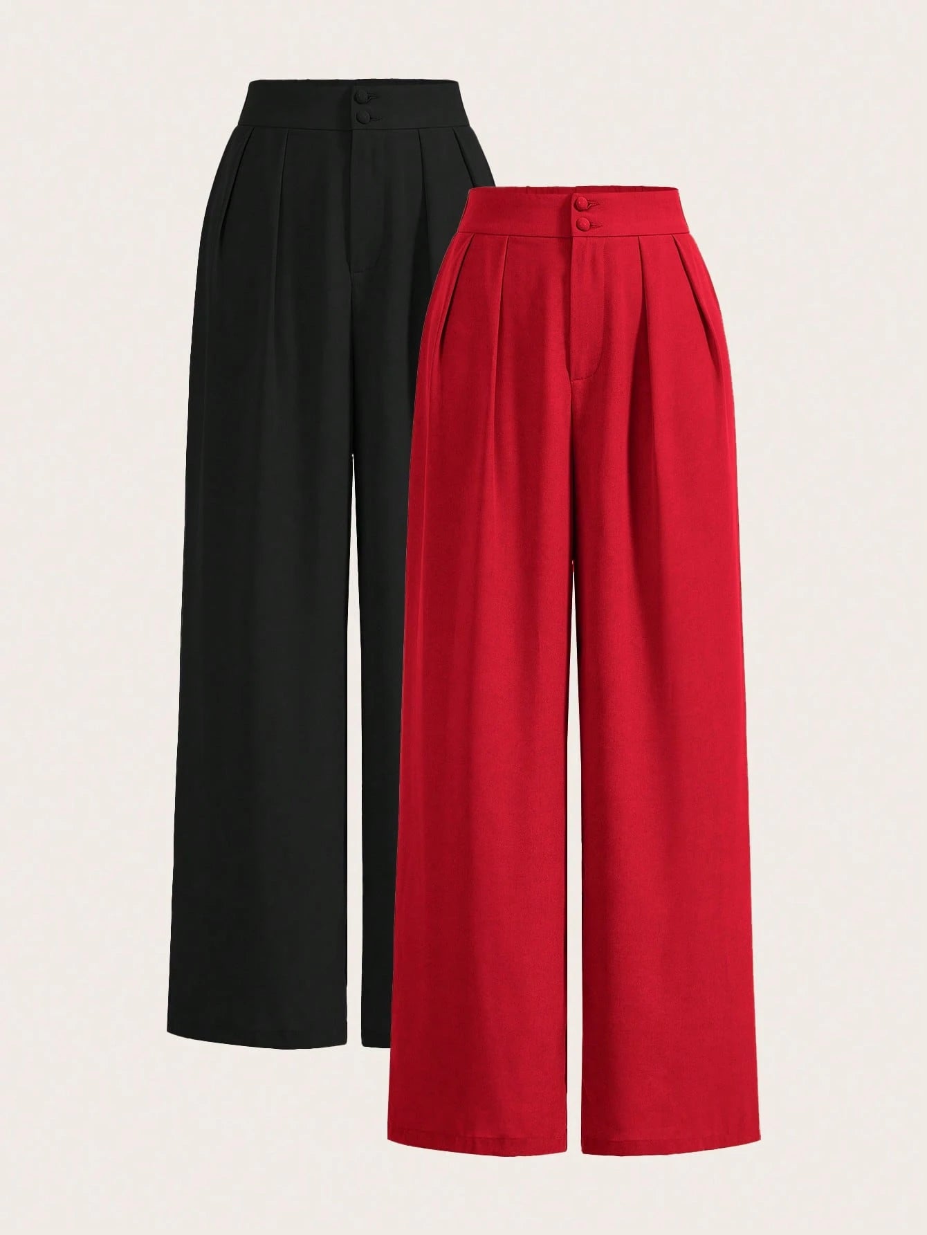 Poéselle Summer High-Waisted Pants Multi-Piece Set, Wide Leg Pants High Waist Fold Pleated Wide Leg Pants, Pants, Loose Fit, Long Pants