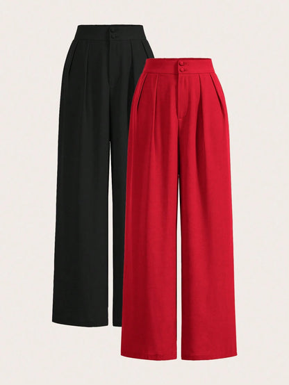 Poéselle Summer High-Waisted Pants Multi-Piece Set, Wide Leg Pants High Waist Fold Pleated Wide Leg Pants, Pants, Loose Fit, Long Pants