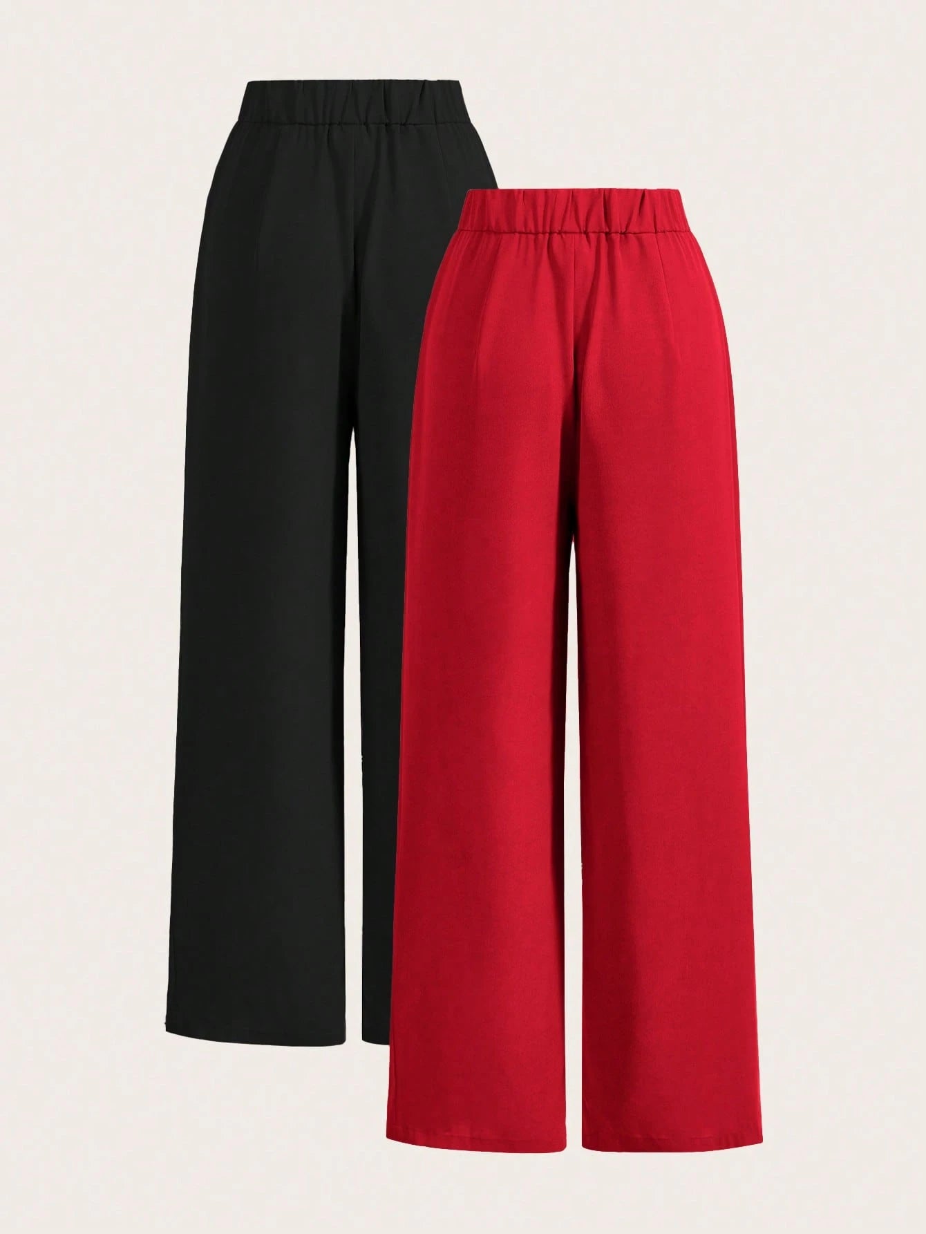 Poéselle Summer High-Waisted Pants Multi-Piece Set, Wide Leg Pants High Waist Fold Pleated Wide Leg Pants, Pants, Loose Fit, Long Pants