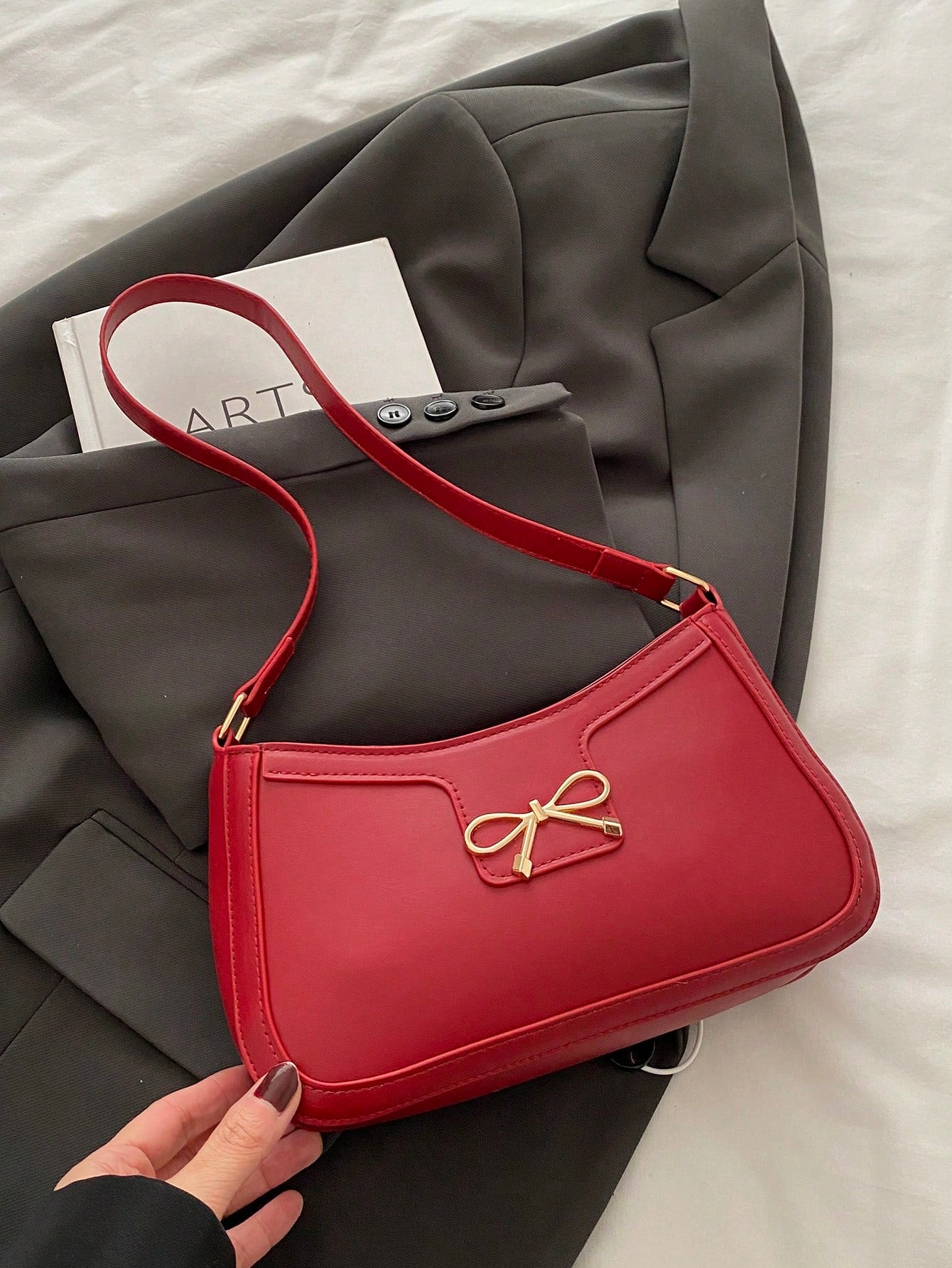 Elegant Crescent-Shaped Underarm Shoulder Bag For Women, Chic Casual Fashion, Solid Color Underarm Bag