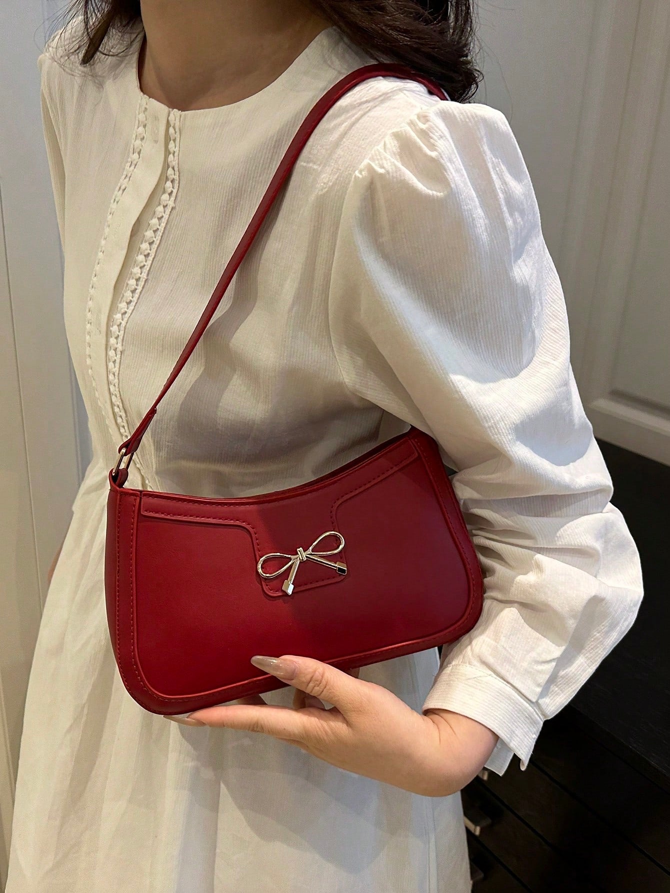 Elegant Crescent-Shaped Underarm Shoulder Bag For Women, Chic Casual Fashion, Solid Color Underarm Bag