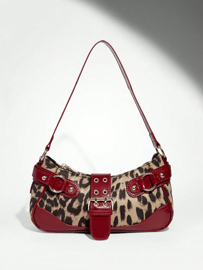 SHEIN BAE Women Street Commuter Leopard Print Patchwork PU Shoulder Bag, Leopard Print Purse For Women Leopard Comeback, Animal Print Women Bag