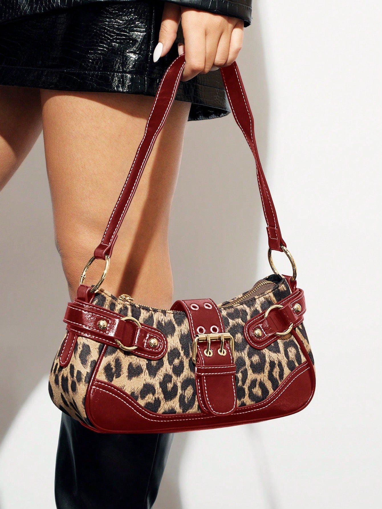 SHEIN BAE Women Street Commuter Leopard Print Patchwork PU Shoulder Bag, Leopard Print Purse For Women Leopard Comeback, Animal Print Women Bag