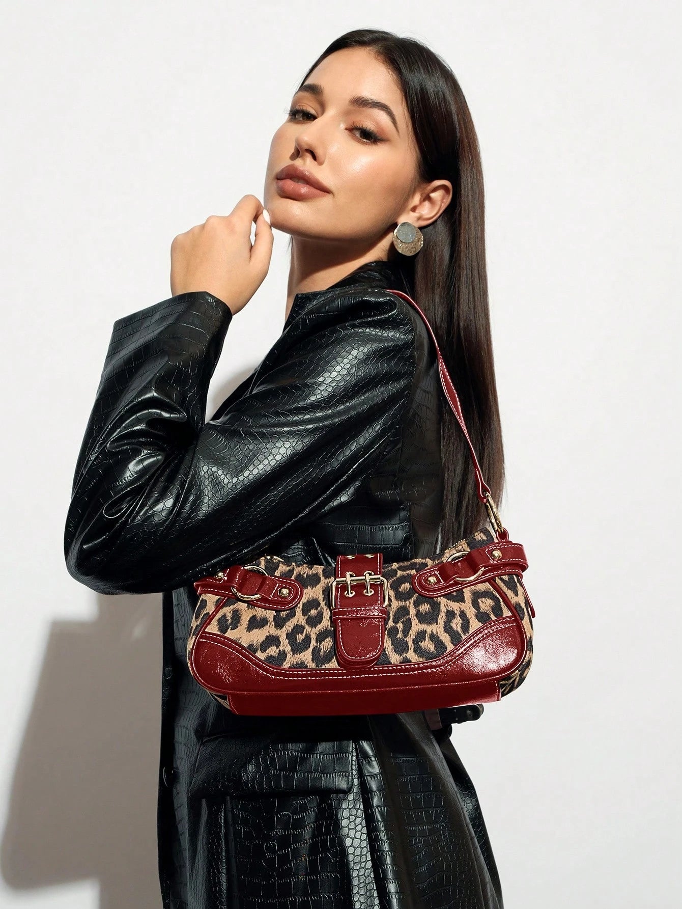 SHEIN BAE Women Street Commuter Leopard Print Patchwork PU Shoulder Bag, Leopard Print Purse For Women Leopard Comeback, Animal Print Women Bag