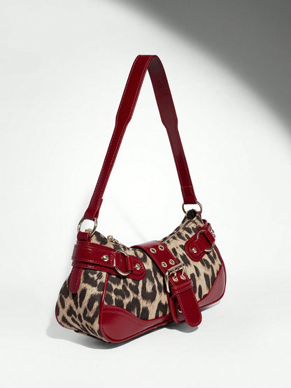 SHEIN BAE Women Street Commuter Leopard Print Patchwork PU Shoulder Bag, Leopard Print Purse For Women Leopard Comeback, Animal Print Women Bag