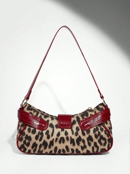 SHEIN BAE Women Street Commuter Leopard Print Patchwork PU Shoulder Bag, Leopard Print Purse For Women Leopard Comeback, Animal Print Women Bag