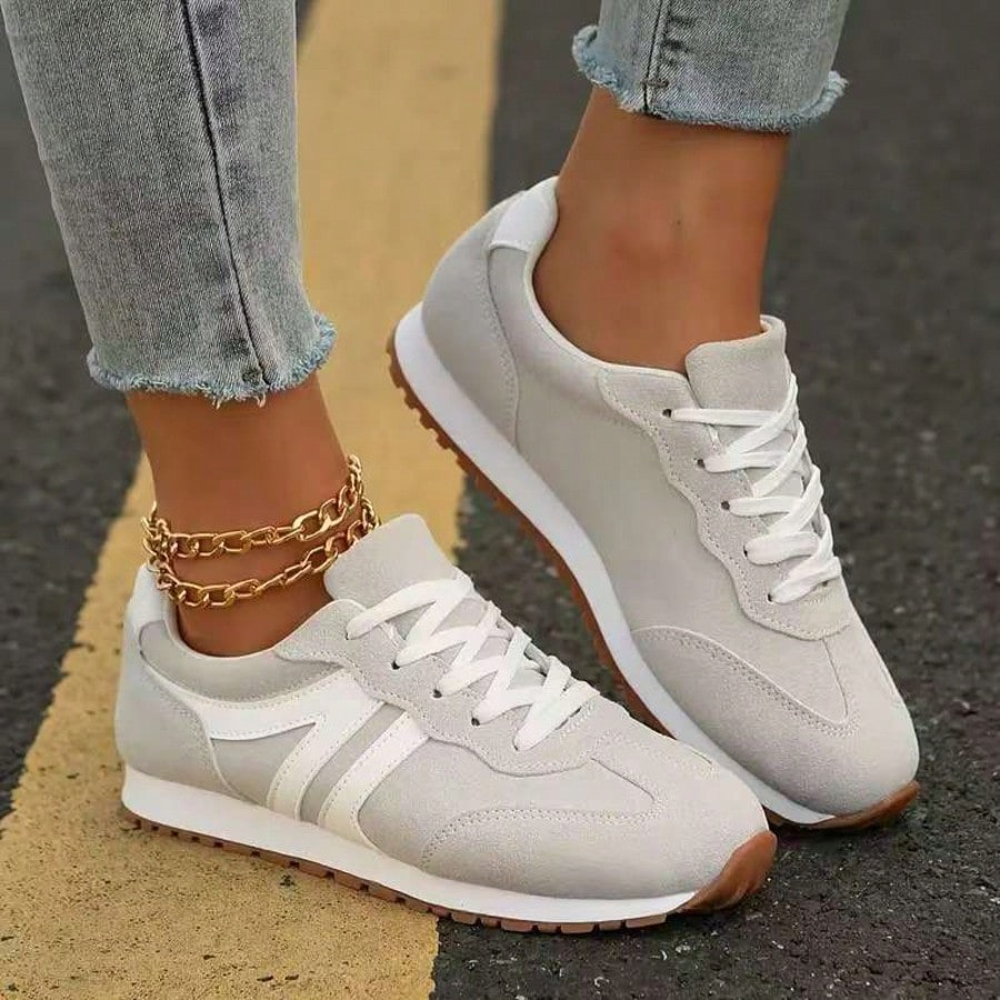 2025 Women's Breathable Black Canvas Sports Shoes - White Striped Casual Lace Sports Shoes, Lightweight TPR Sole, Comfortable Fabric Upper, Suitable For All Day Wearing