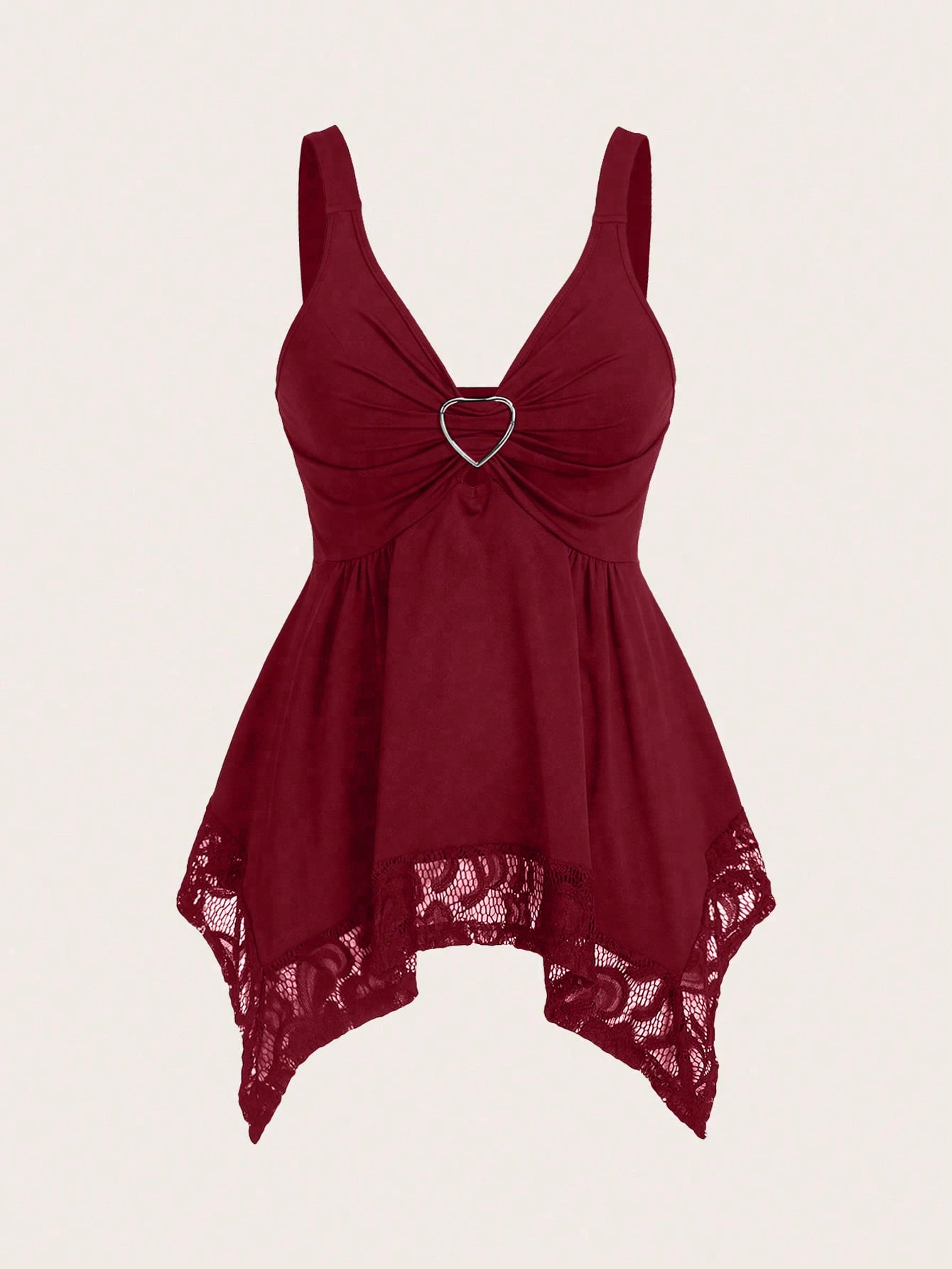 Sweetra Women Lace Decorated Heart Shaped And Floral Splicing Tank Top Y2K Outfit