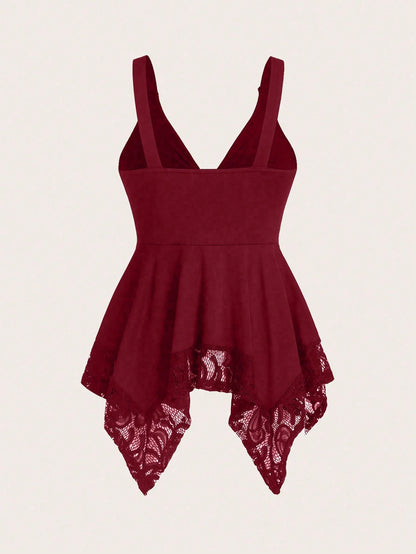 Sweetra Women Lace Decorated Heart Shaped And Floral Splicing Tank Top Y2K Outfit