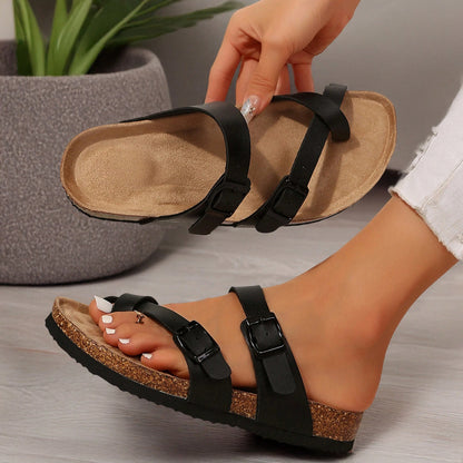Comfortable Women's Cork Footbed Sandal With Adjustable Buckle For Summer Beach Sandals