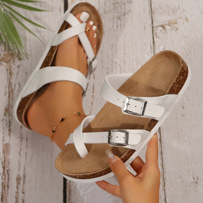 Comfortable Women's Cork Footbed Sandal With Adjustable Buckle For Summer Beach Sandals