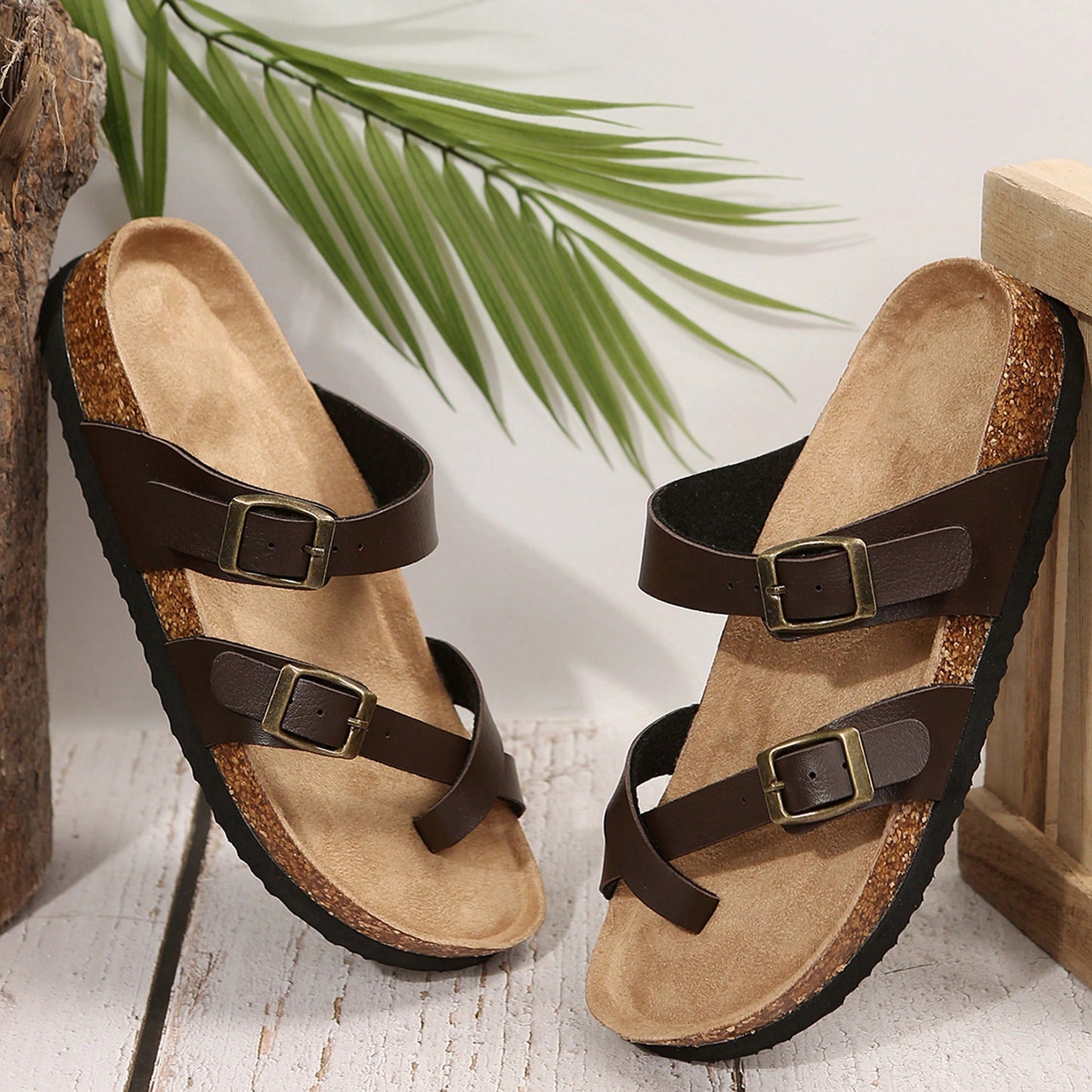 Comfortable Women's Cork Footbed Sandal With Adjustable Buckle For Summer Beach Sandals