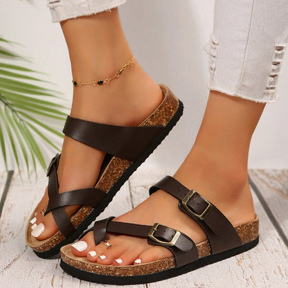 Comfortable Women's Cork Footbed Sandal With Adjustable Buckle For Summer Beach Sandals