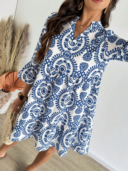 EMERY ROSE Women's Floral Print Cutout V-Neck Ruffled Hem Long Sleeve Mini Dress,Summer Dresses For Women