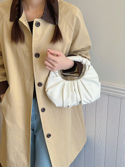 2024 New Style Cloud-Shaped Ruched Orange Bag, Handheld Bag, Versatile Casual Women's Bag, Crescent-Shaped Clutch Bag