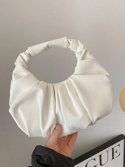 2024 New Style Cloud-Shaped Ruched Orange Bag, Handheld Bag, Versatile Casual Women's Bag, Crescent-Shaped Clutch Bag