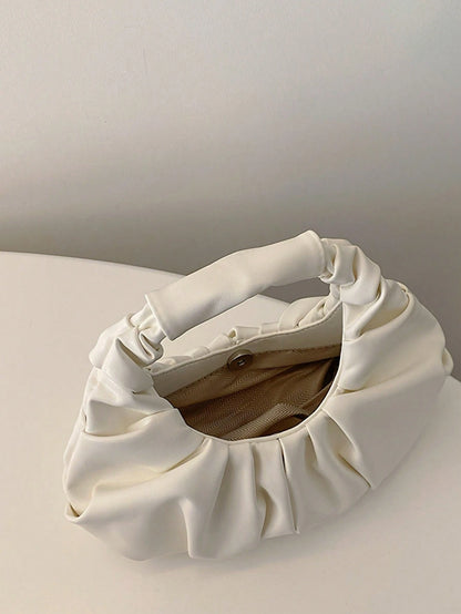 2024 New Style Cloud-Shaped Ruched Orange Bag, Handheld Bag, Versatile Casual Women's Bag, Crescent-Shaped Clutch Bag