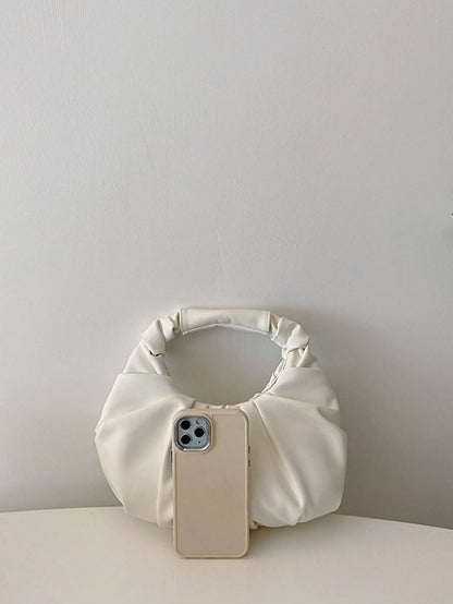 2024 New Style Cloud-Shaped Ruched Orange Bag, Handheld Bag, Versatile Casual Women's Bag, Crescent-Shaped Clutch Bag