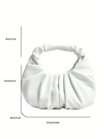 2024 New Style Cloud-Shaped Ruched Orange Bag, Handheld Bag, Versatile Casual Women's Bag, Crescent-Shaped Clutch Bag
