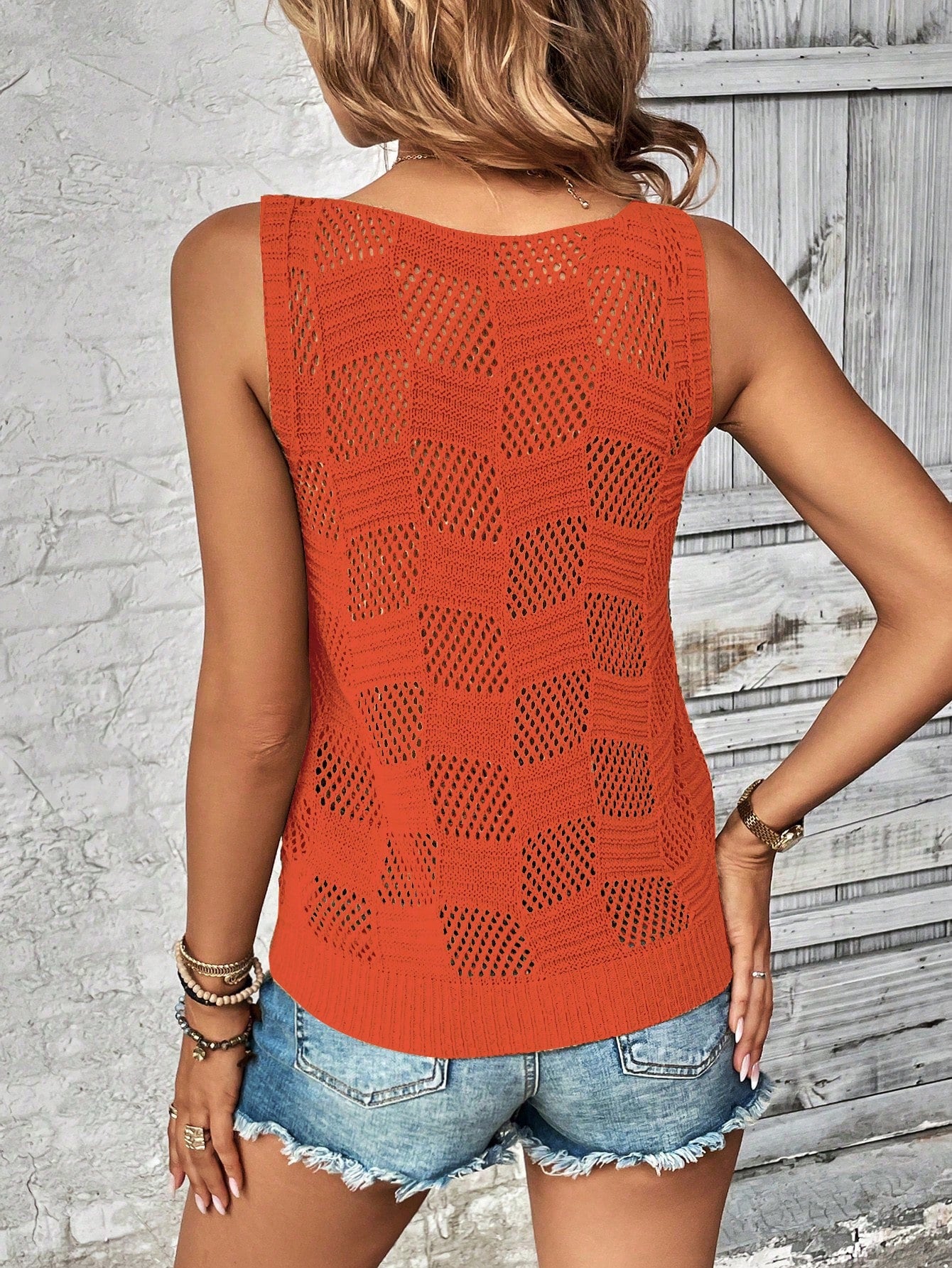 EMERY ROSE Solid Pointelle Knit Top