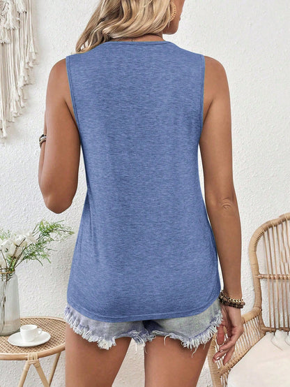 EMERY ROSE Summer V-Neck Contrast Guipure Lace Knitted Tank Top