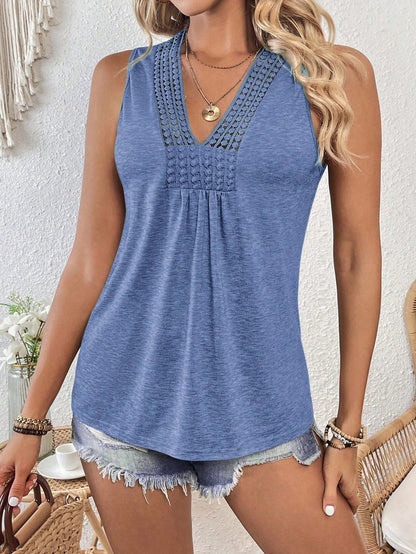 EMERY ROSE Summer V-Neck Contrast Guipure Lace Knitted Tank Top