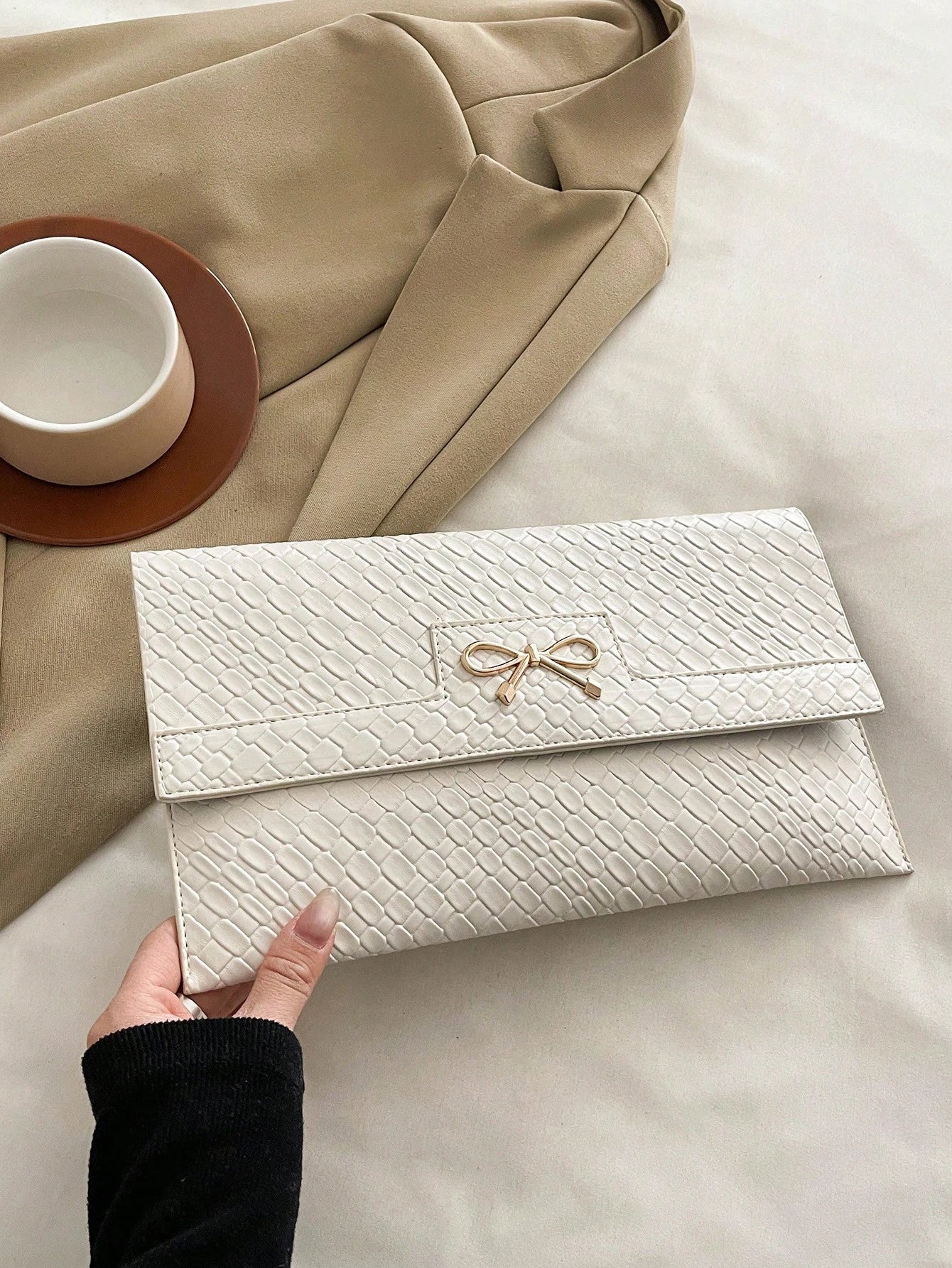 Crocodile Print, Snake Print, Solid Color, Minimalist, Fashionable, Casual PU Clutch, Envelope Bag, Fashionable Clutch Bags For Woman