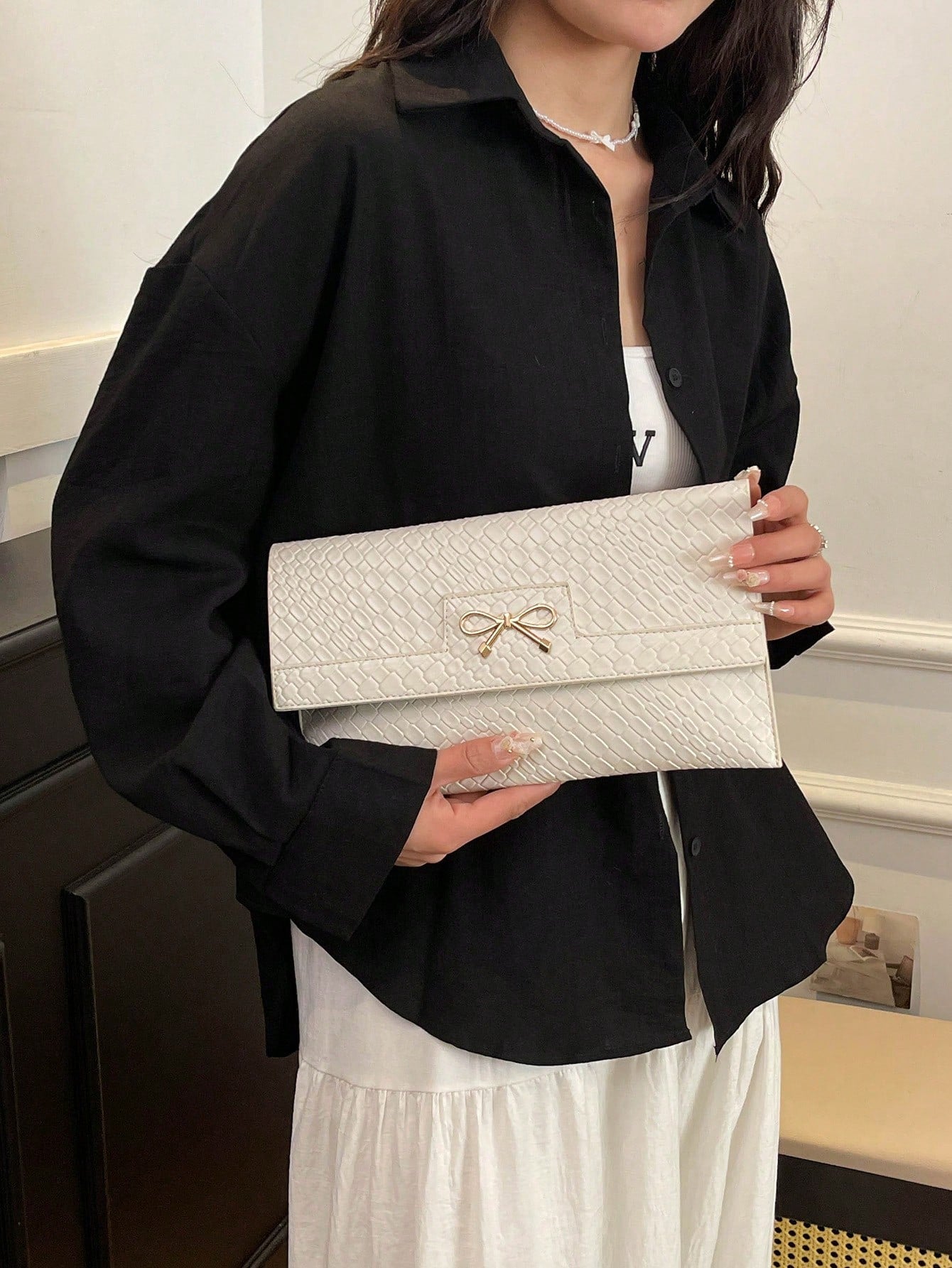 Crocodile Print, Snake Print, Solid Color, Minimalist, Fashionable, Casual PU Clutch, Envelope Bag, Fashionable Clutch Bags For Woman