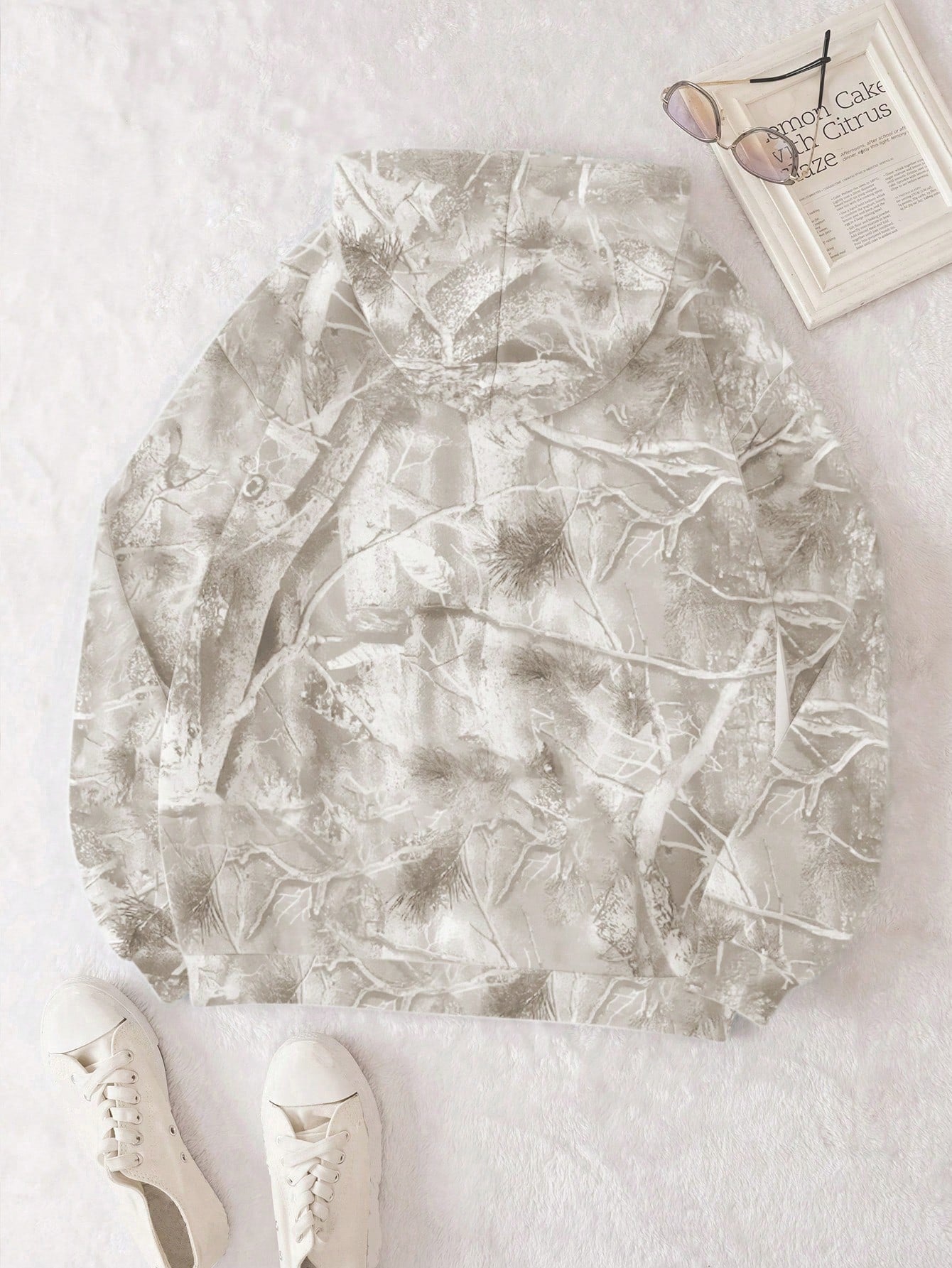 INAWLY Women's Casual Branch Print Long Sleeve Loose Hooded Sweatshirt,Graduation,Teacher,Back To School Pullover Fall