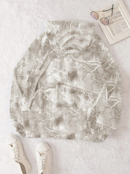 INAWLY Women's Casual Branch Print Long Sleeve Loose Hooded Sweatshirt,Graduation,Teacher,Back To School Pullover Fall