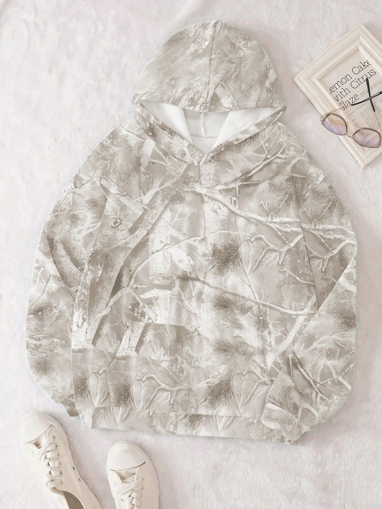 INAWLY Women's Casual Branch Print Long Sleeve Loose Hooded Sweatshirt,Graduation,Teacher,Back To School Pullover Fall