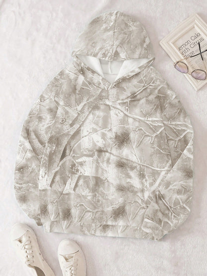 INAWLY Women's Casual Branch Print Long Sleeve Loose Hooded Sweatshirt,Graduation,Teacher,Back To School Pullover Fall