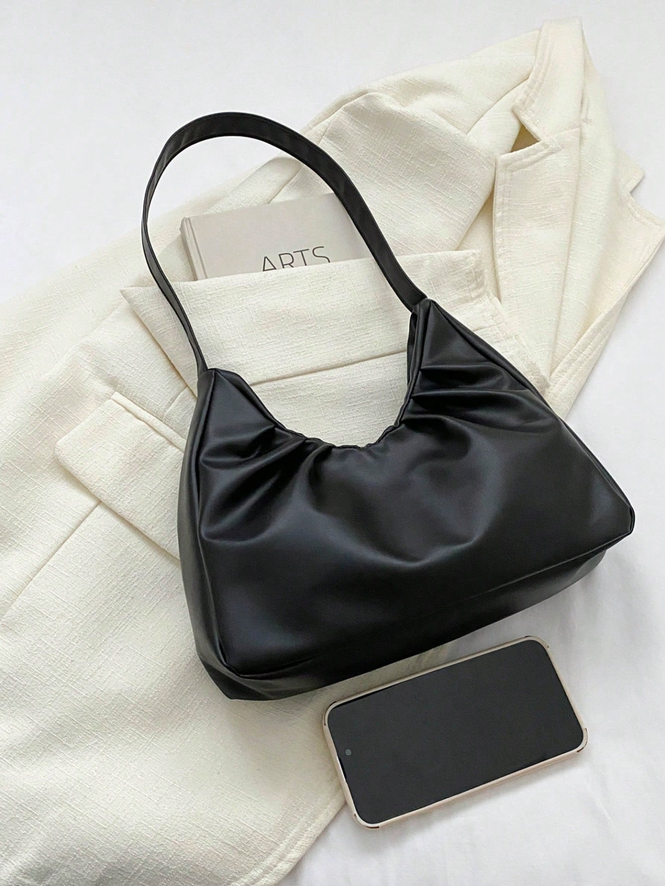 Stylish Shoulder Bag, New Solid Color Pleated Fresh Handbag With Quality Underarm Design, Suitable For Spring & Autumn