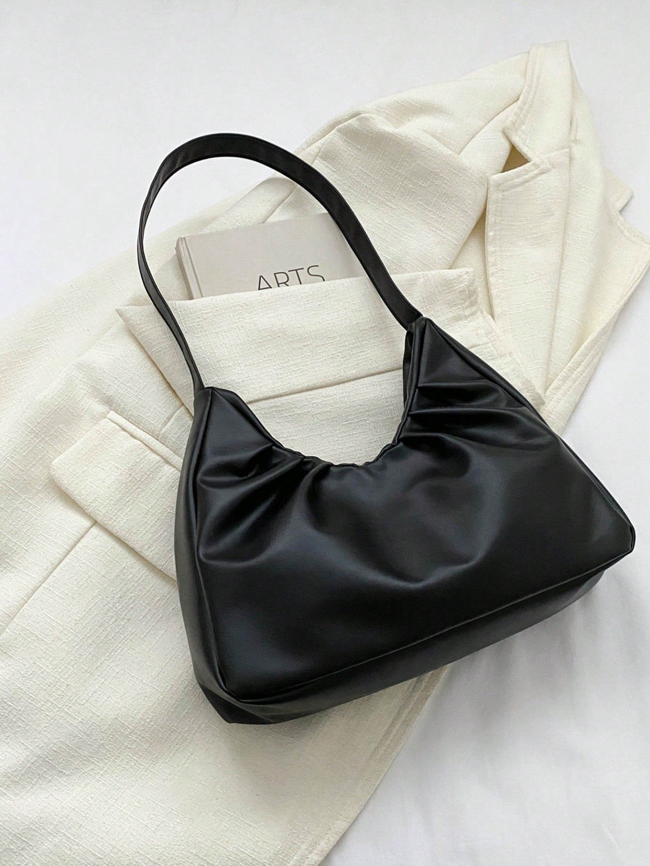 Stylish Shoulder Bag, New Solid Color Pleated Fresh Handbag With Quality Underarm Design, Suitable For Spring & Autumn