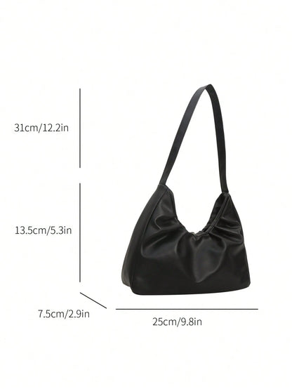 Stylish Shoulder Bag, New Solid Color Pleated Fresh Handbag With Quality Underarm Design, Suitable For Spring & Autumn