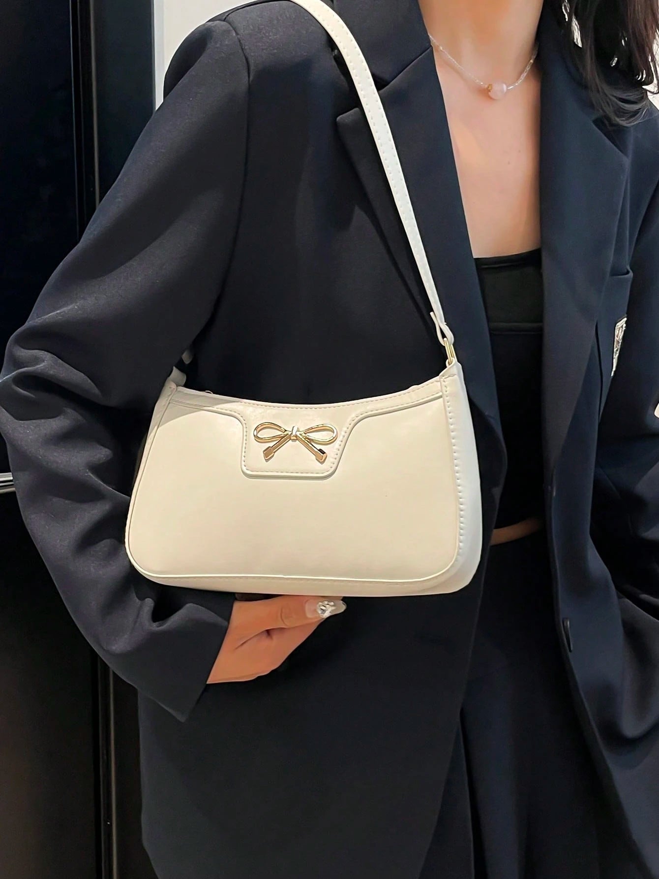 Elegant Crescent-Shaped Underarm Shoulder Bag For Women, Chic Casual Fashion, Solid Color Underarm Bag