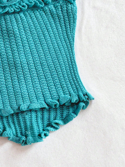 Soleia Women's Button Decor Fashion Casual Ruffle Hem Knitted Camisole Top,Going Out Top