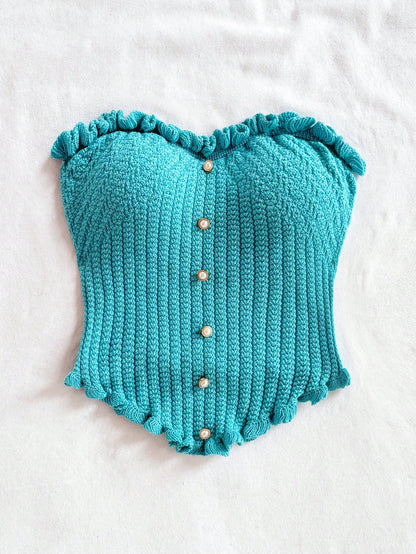 Soleia Women's Button Decor Fashion Casual Ruffle Hem Knitted Camisole Top,Going Out Top