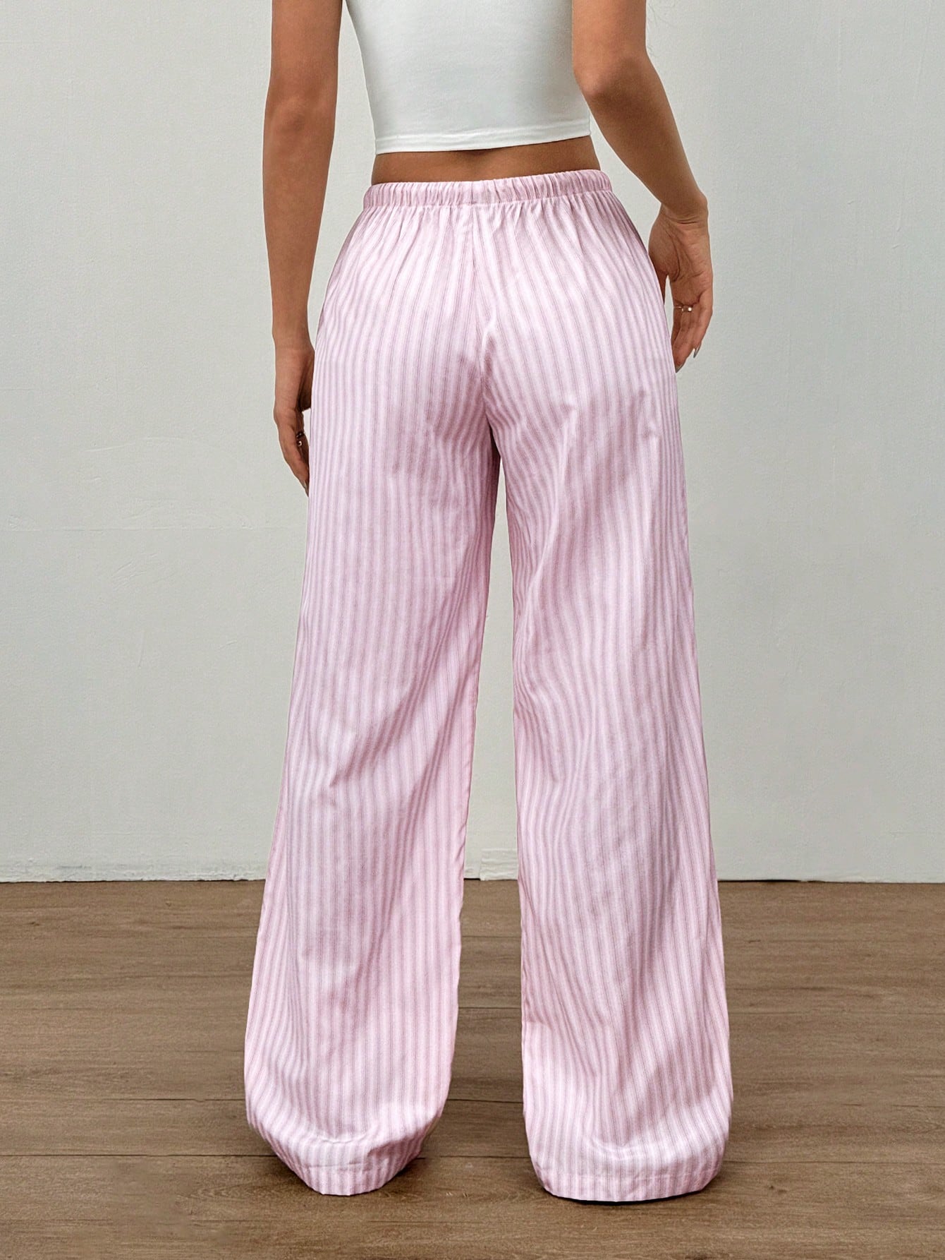 Flirla Pink Cotton Drawstring Waist Straight Leg Pants, Fashion Casual Home Wear For Women, Spring Fall Cloth For Women