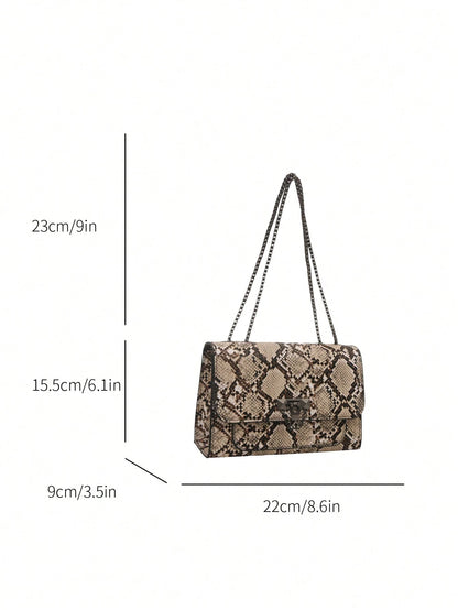 1pc Minimalist Fashion Indentation Diamond Shape Square Bag Lock Closure Flap Opening Metal Chain Shoulder Bag Suitable For Women's Daily Casual Use
